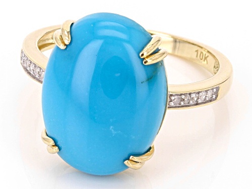 16X12mm Sleeping Beauty Turquoise With 0.04ctw White Diamond 10k Yellow Gold Ring - Size 9