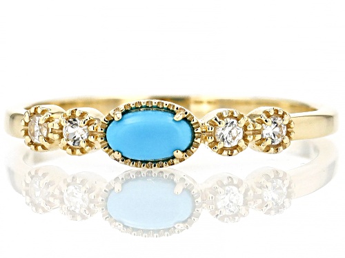 5x3mm Sleeping Beauty Turquoise With 0.12ctw White Zircon 10k Yellow Gold Ring - Size 8