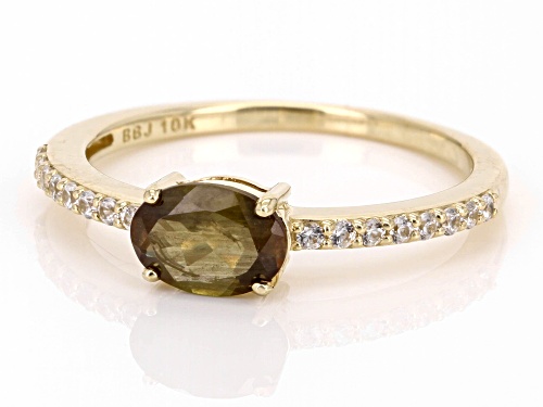 0.60ct Green And Orange Andalusite With 0.12ctw White Zircon 10K Yellow Gold Ring - Size 9