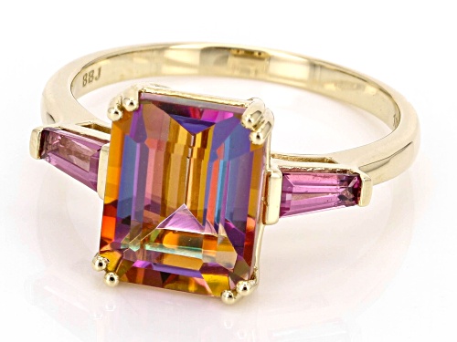 2.51ct Northern Lights(TM) Quartz With 0.26ctw Rhodolite 10k Yellow Gold Ring - Size 9