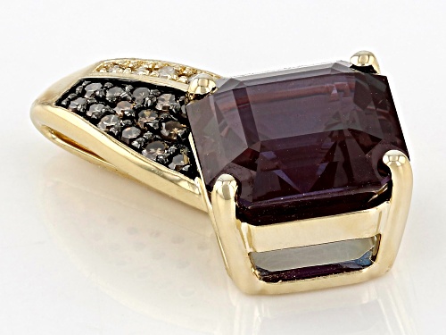 4.03ct Lab Alexandrite With 0.02ctw White & 0.09ctw Champagne Diamond 10k Yellow Gold Pendant