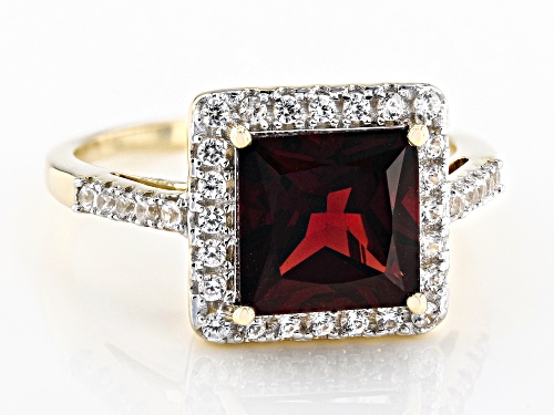 3.10ct Red Garnet With 0.17ctw White Zircon 10k Yellow Gold Ring - Size 7