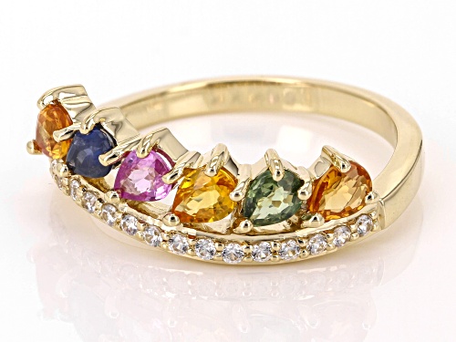 1.02ctw Multi-color Sapphire With 0.11ctw White Zircon 10k Yellow Gold Ring - Size 7