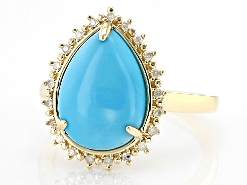 14x10mm Sleeping Beauty Turquoise With 0.09ctw White Diamond 10k Yellow Gold Ring - Size 9