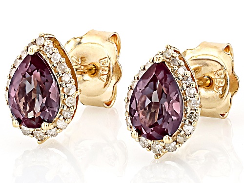 1.36ctw Lab Created Alexandrite With 0.16ctw White Diamond 10k Yellow Gold Earrings
