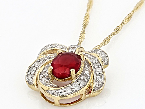 0.85ct Mahaleo® Ruby With 0.16ctw White Diamond 10k Yellow Gold Pendant With Chain