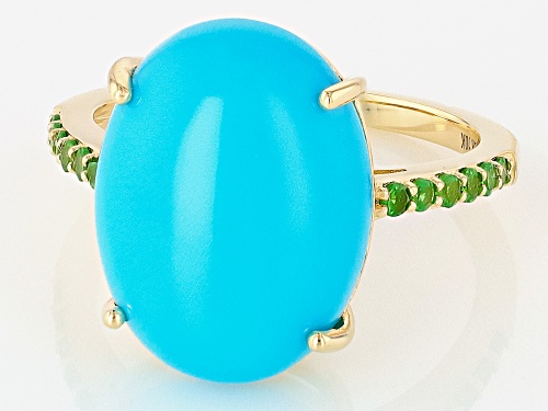 16x12mm Sleeping Beauty Turquoise With 0.20ctw Tsavorite 10k Yellow Gold Ring - Size 7