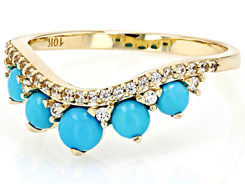 4mm, 3.5mm, 3mm Sleeping Beauty Turquoise With 0.19ctw White Zircon 10k Yellow Gold Ring - Size 6