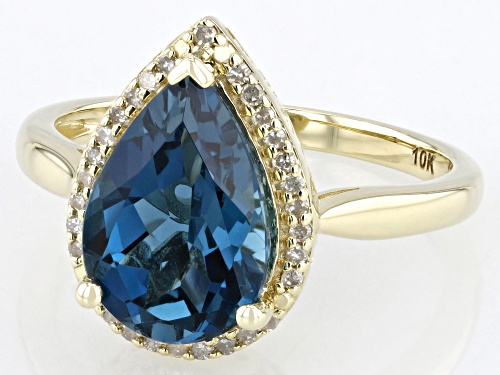 3.09ct London Blue Topaz With 0.11ctw White Diamond 10k Yellow Gold Ring - Size 7