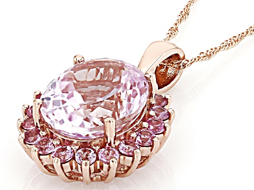 5.30ct Kunzite With 0.66ctw Pink Sapphire 10k Rose Gold Pendant With Chain