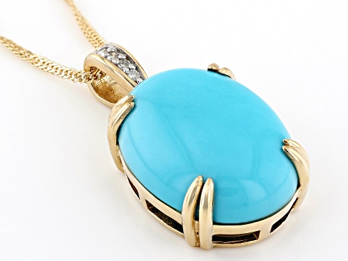 16x12mm Sleeping Beauty Turquoise With 0.02ctw White Diamond 10k Yellow Gold Pendant With Chain