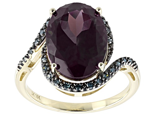 5.53ct Lab Created Alexandrite With 0.11ctw Blue Diamond 10k Yellow Gold Ring - Size 7