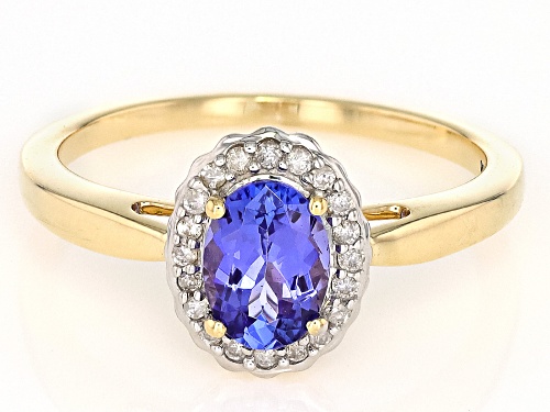 0.71ct Tanzanite With 0.10ctw White Diamond 10k Yellow Gold Ring - Size 6