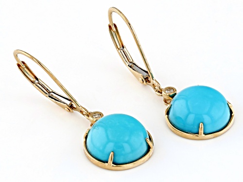 10mm Sleeping Beauty Turquoise With 0.03ctw Diamond 14k Yellow Gold Earrings