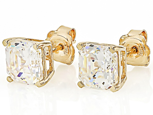 6.80ctw Asscher Cut Strontium Titanate 10k Yellow Gold Earrings