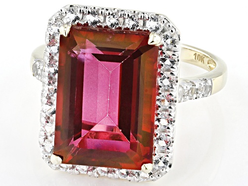 7.52ct Peony Color Topaz With 0.76ctw White Topaz 10k Yellow Gold Ring - Size 10