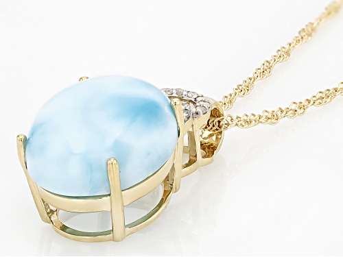 12x10mm Larimar With 0.07ctw White Diamond 10k Yellow Gold Pendant With Chain