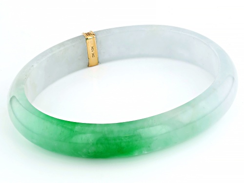 Freeform Jadeite With 0.09ctw White Diamond 10k Yellow Gold Bangle Bracelet - Size 8