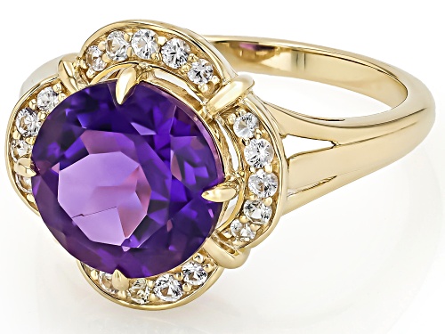3.14ct Amethyst With 0.26ctw White Sapphire 10k Yellow Gold Ring - Size 8.5