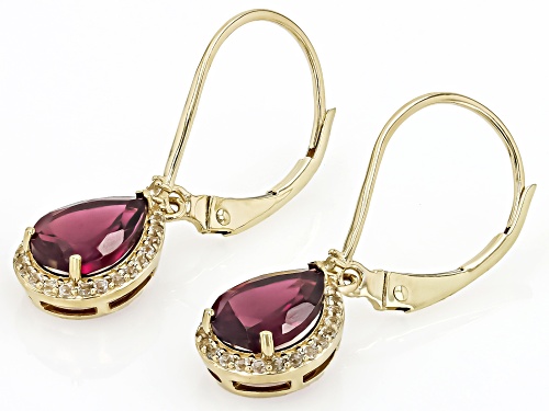 2.16ctw Grape Color Garnet With 0.21ctw White Sapphire 10k Yellow Gold Earrings
