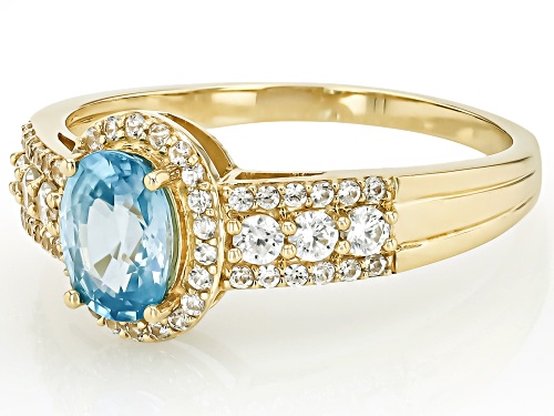 1.10ct Blue Zircon With 0.54ctw White Zircon 10k Yellow Gold Ring - Size 6