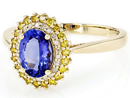 1.11ct Tanzanite With 0.21ctw Yellow Diamond And 0.11ctw White Diamond 10k Yellow Gold Ring - Size 12