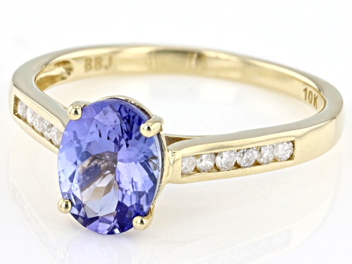 1.12ct Tanzanite With 0.12ctw White Diamond 10k Yellow Gold Ring - Size 9