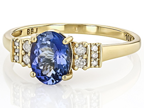 1.11ct Tanzanite With 0.13ctw White Diamond 10k Yellow Gold Ring - Size 10