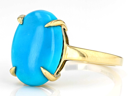 14x10mm Oval Sleeping Beauty Turquoise 10k Yellow Gold Ring - Size 6