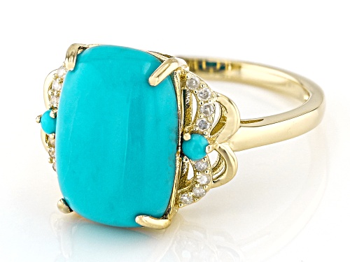 14x10mm And 2mm Sleeping Beauty Turquoise With 0.07ctw White Diamond 14k Yellow Gold Ring - Size 6