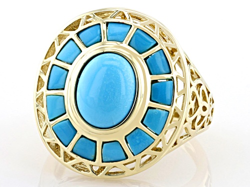 9x7mm & 3x2mm Sleeping Beauty Turquoise 10k Yellow Gold Ring - Size 8.5