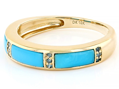 8x3mm Sleeping Beauty Turquoise With 0.08ctw Blue Diamond 10k Yellow Gold Ring - Size 7