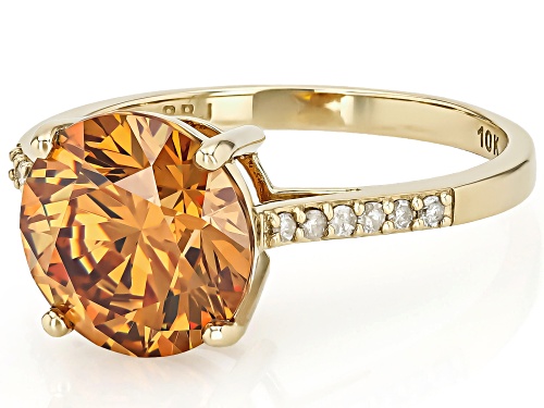 4.67ct Cognac Strontium Titanate With 0.09ctw White Diamond 10k Yellow Gold Ring - Size 6