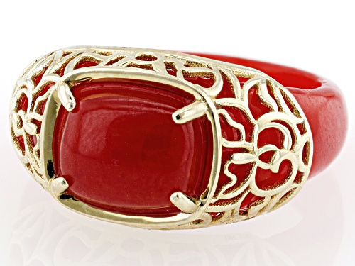 10x8mm Rectangular Cushion Red Jadeite 10k Yellow Gold Ring - Size 7