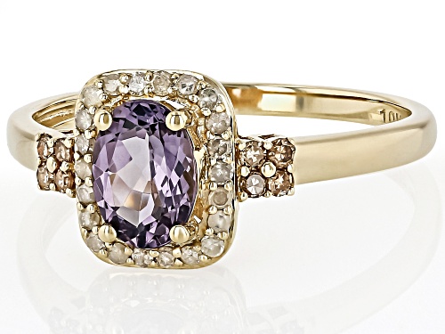 0.65ct Purple Spinel With 0.14ctw White And 0.08ctw Champagne Diamond 10k Yellow Gold Ring - Size 8