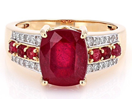 3.56ct Mahaleo® Ruby With 0.17ctw White Diamond 10k Yellow Gold Ring - Size 6