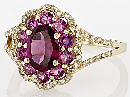 1.96ctw Grape Color Garnet With 0.19ctw White Diamond 10k Yellow Gold Ring - Size 7