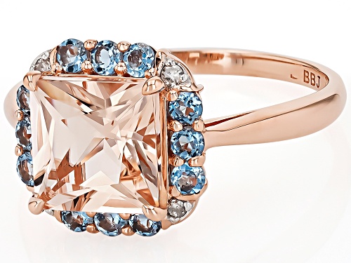 2.17ct Cor De Rosa™ Morganite, 0.34ctw Santa Maria Aquamarine 0.04ctw Diamond 10k Rose Gold Ring - Size 5