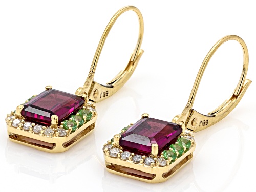 2..42ctw Grape Color Garnet, Tsavorite, White Diamond 14k Yellow Gold Earrings
