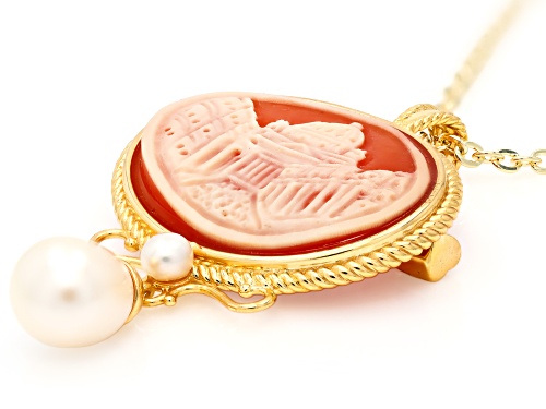 Cameoso™ 18k Yellow Gold Over Bronze 30mm San Pietro with Cultured Freshwater Pearl Pendant