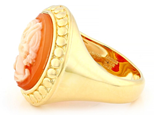 Cameoso™ 18k Yellow Gold Over Bronze 15mm Cameo Ring with Rope Frame - Size 10
