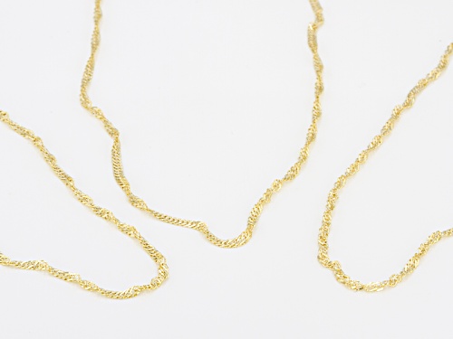 10k Yellow Gold Singapore Link 18 Inch, 20 Inch, And 24 Inch Chain Necklace Set Of Three