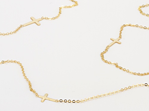 10k Yellow Gold Cross Station 32 Inch Necklace - Size 32