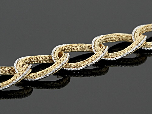 10k Yellow Gold With Rhodium Over 10k Yellow Gold Textured Curb Link 7 1/4 Inch Bracelet - Size 7.25