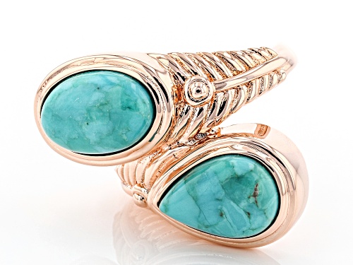 Timna Jewelry Collection™  12x8mm Oval and Pear Shape Turquoise Copper Feather Bypass Ring - Size 9