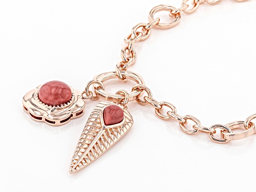 Timna Jewelry Collection™ 8x6mm Pear Shape and 10mm Round Pink Coral Copper Charm Bracelet. - Size 7.5