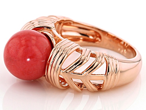 Timna Jewelry Collection™ 10mm Round Pink Coral  Solitaire Bead Copper Ring - Size 7