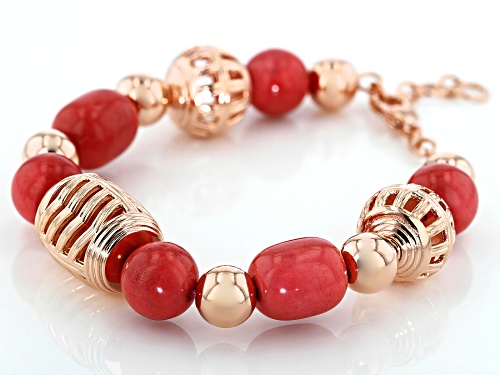 Timna Jewelry Collection™ Barrel Shape and Round Pink Coral Copper Station Bracelet - Size 8