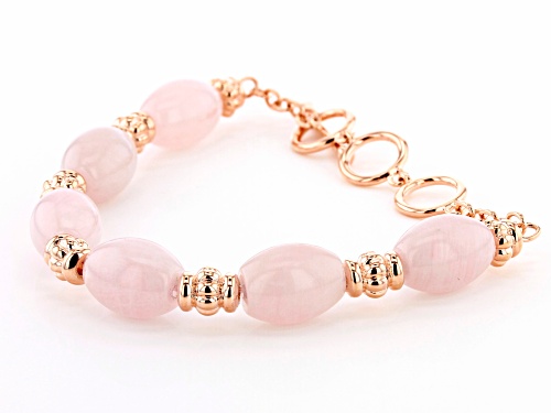 Timna Jewelry Collection™ 14x10mm Barrel Shape Rose Quartz Beads Copper Station Bracelet - Size 7.5