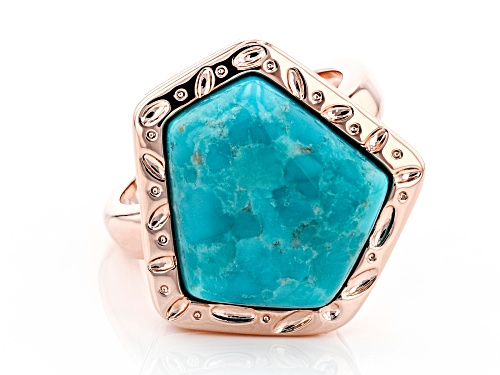 Timna Jewelry Collection™ 16x15.5mm Pentagon Shape Cabochon Turquoise Solitaire, Copper Ring - Size 8